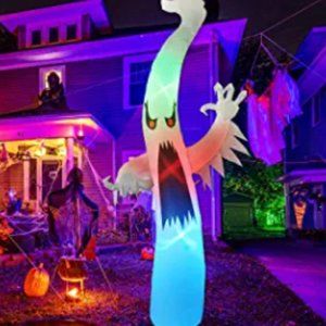 12 FT Halloween Inflatable Red Eye Ghost with Colorful LEDs